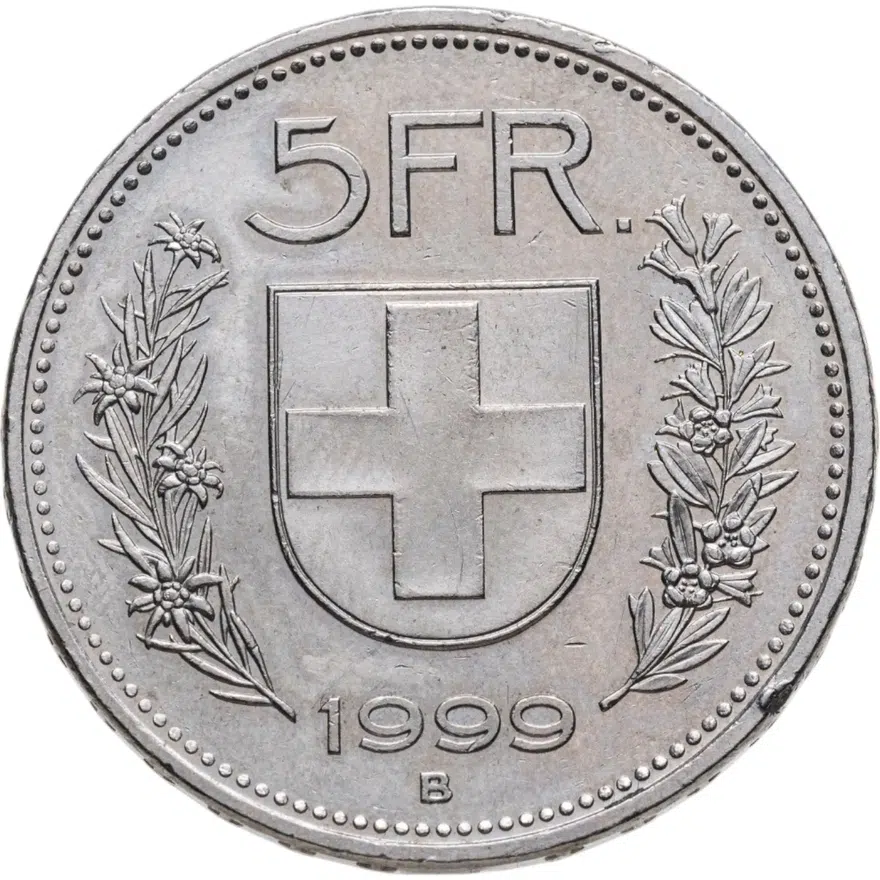 Швейцария 5 франков (francs) 1999, аверс