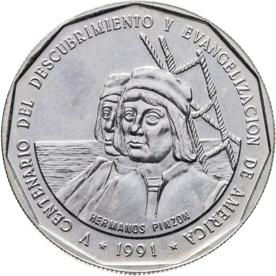 Доминикана 1 песо (peso) 1991  500 лет открытию и евангелизации Америки