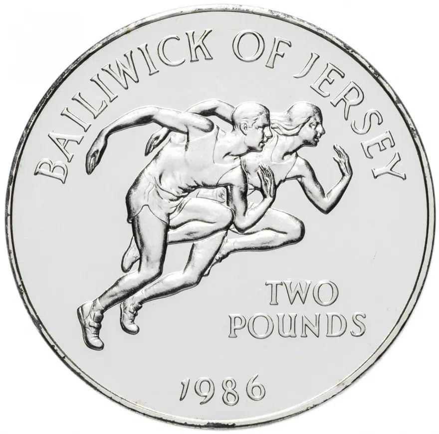 Джерси 2 фунта (pounds) 1986 "XIII Игры Содружества. Бег", аверс