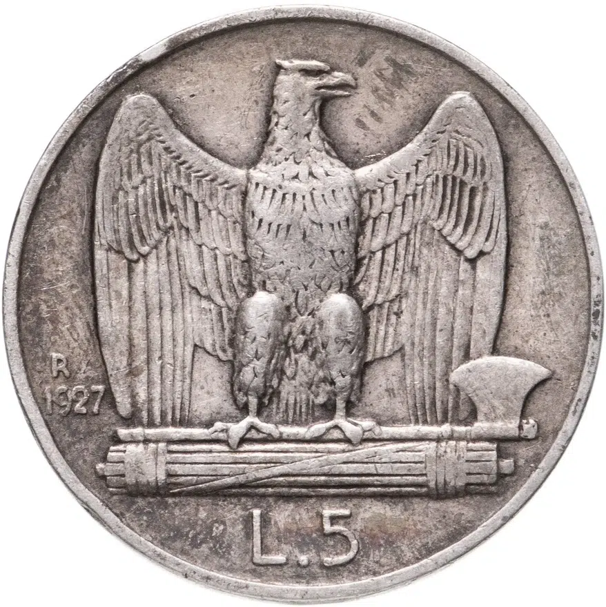 Италия 5 лир (lire) 1927, реверс