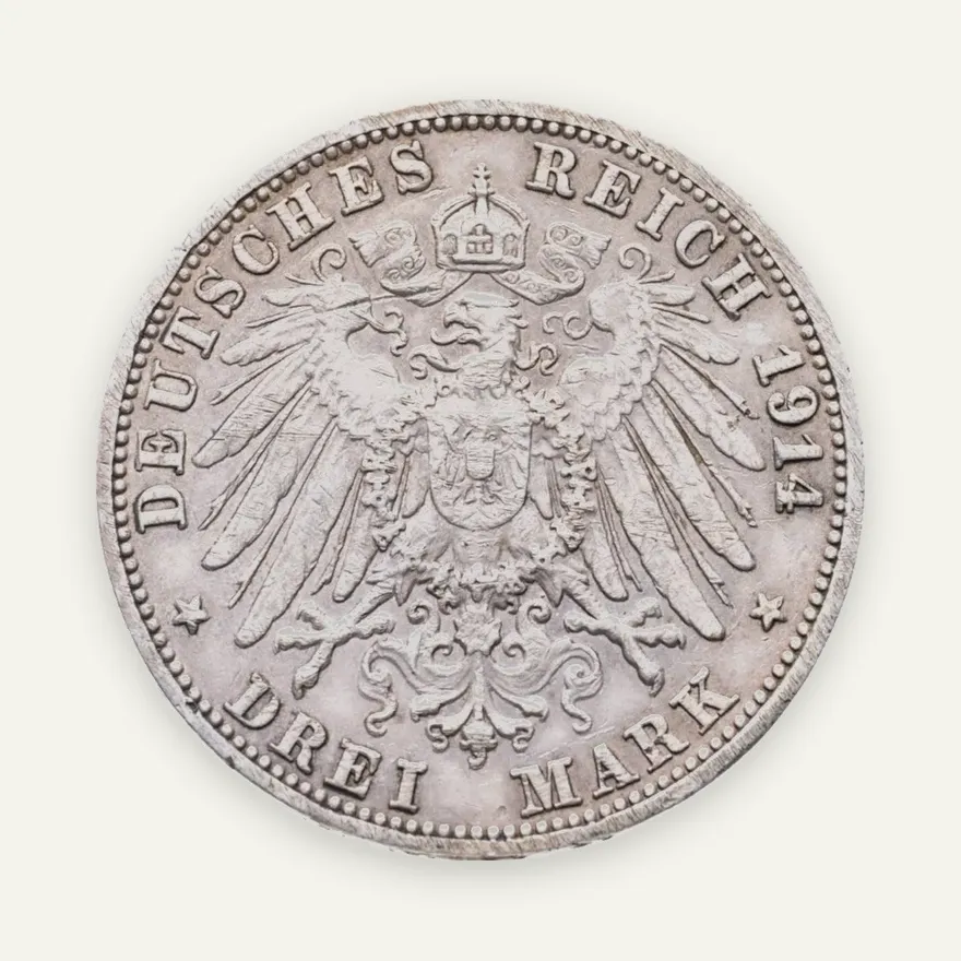 Германия (Империя) 3 марки (mark) 1914 G Баден, реверс