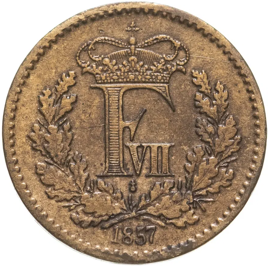 Дания 1/2 скиллинга-ригсмёнт 1857, реверс