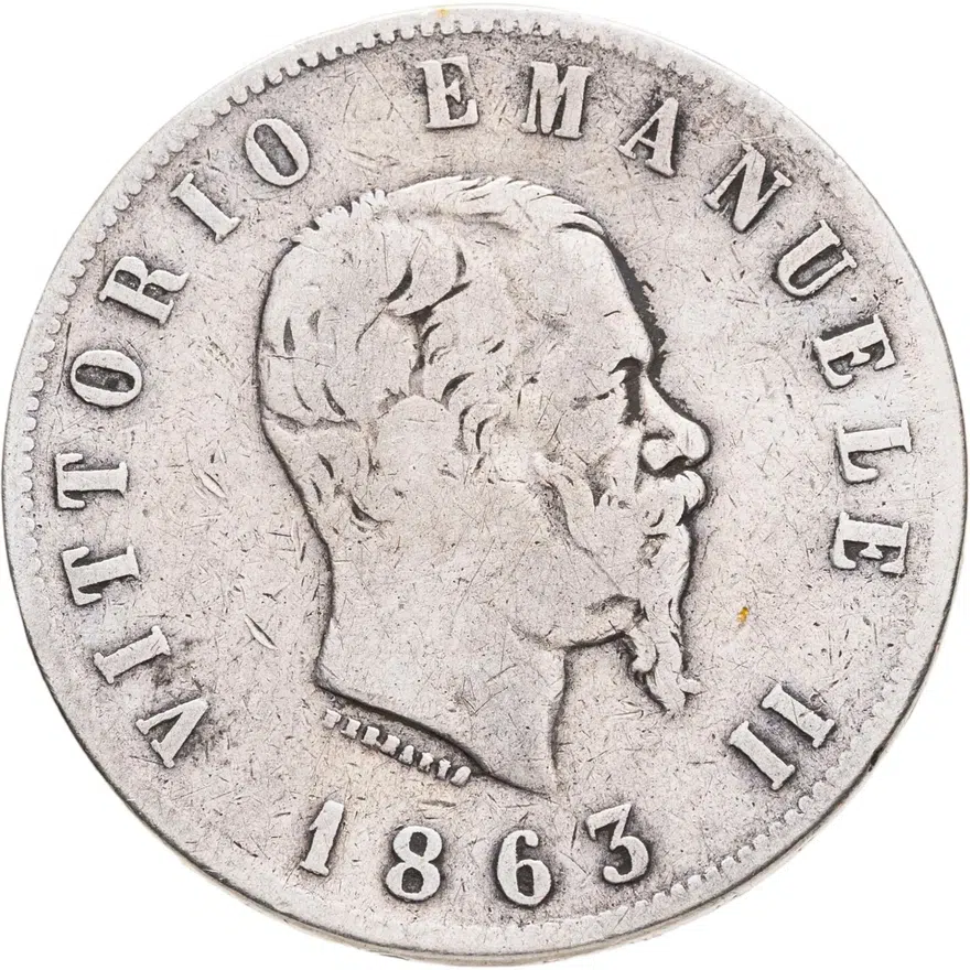 Италия 2 лиры (lire) 1863 N Щит знак монетного двора: "N" - Неаполь