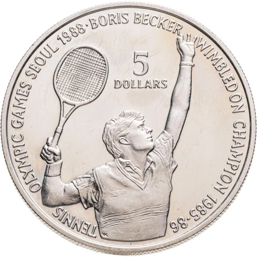 Ниуэ 5 долларов (dollars) 1987  XXIV летние Олимпийские Игры, Сеул 1988 - Теннис, Борис Беккер
