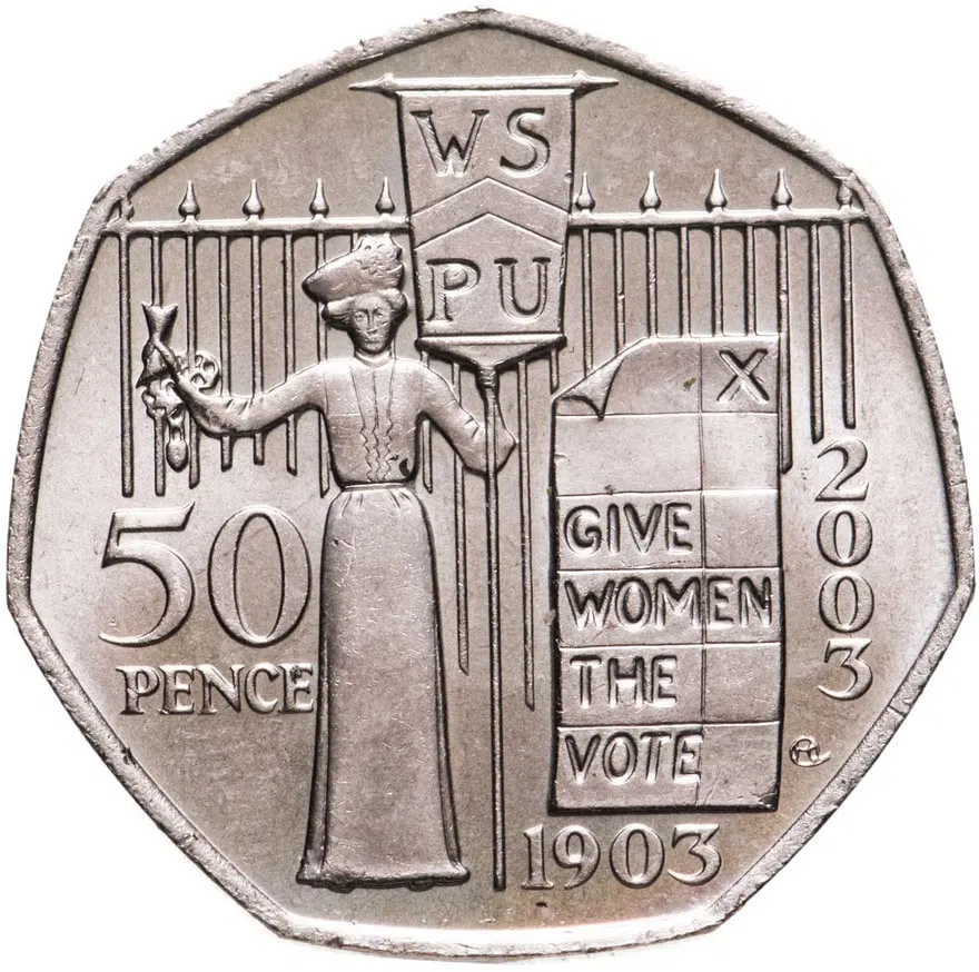 Великобритания 50 пенсов (pence) 2003 г. 100 лет женскому социально-политическому союзу (WSPU)