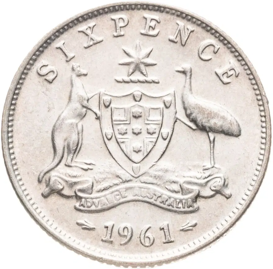 Австралия 6 пенсов (pence) 1961, аверс