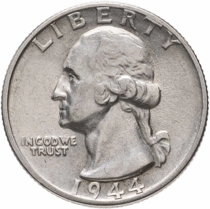 США 25 центов (квотер, 1/4 доллара, quarter dollar) 1944 S Washington Quarter знак монетного двора: "S" - Сан-Франциско, аверс
