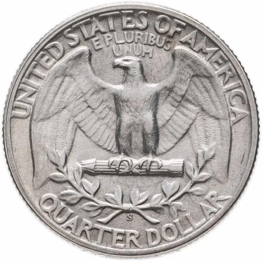 США 25 центов (квотер, 1/4 доллара, quarter dollar) 1944 S Washington Quarter знак монетного двора: "S" - Сан-Франциско, реверс