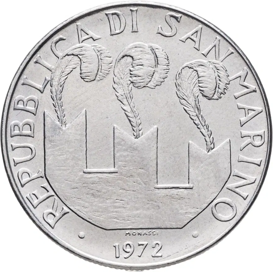 Сан-Марино 100 лир (lire) 1972, реверс