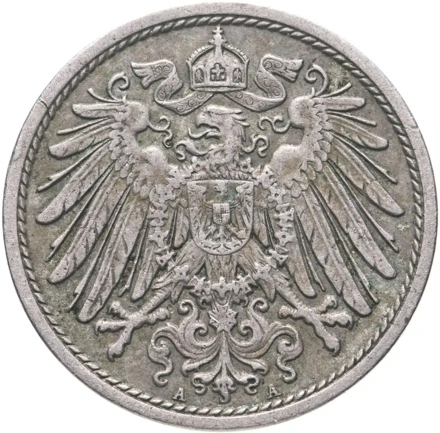 Германия 10 пфеннигов (pfennig) 1908 A  знак монетного двора: "A" - Берлин