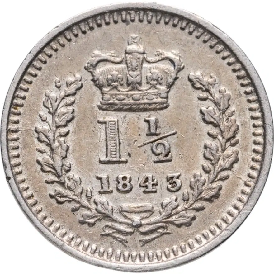Великобритания 1 1/2 пенса 1843, реверс