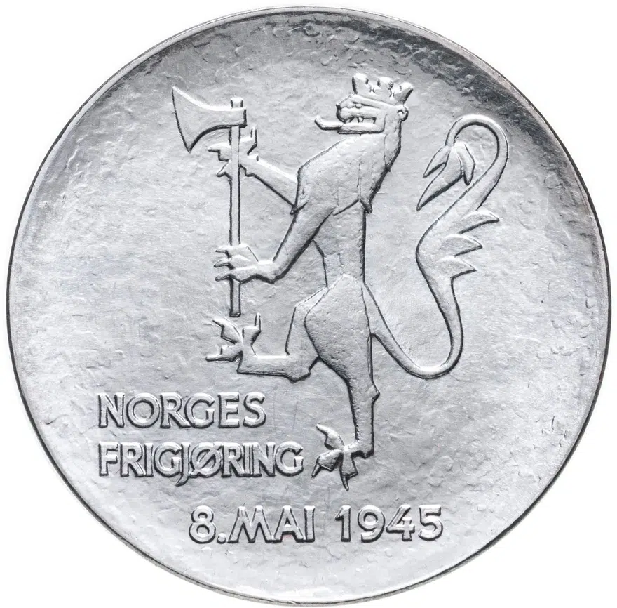 Норвегия 200 крон (kroner) 1980  35 лет освобождению, реверс