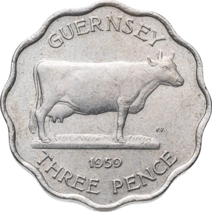 Остров Гернси 3 пенса (pence) 1959 (толщина 2,6 мм), реверс