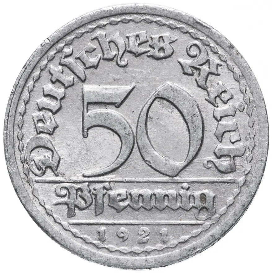 Германия (Веймарская республика) 50 пфеннигов (pfennig) 1921 G, аверс