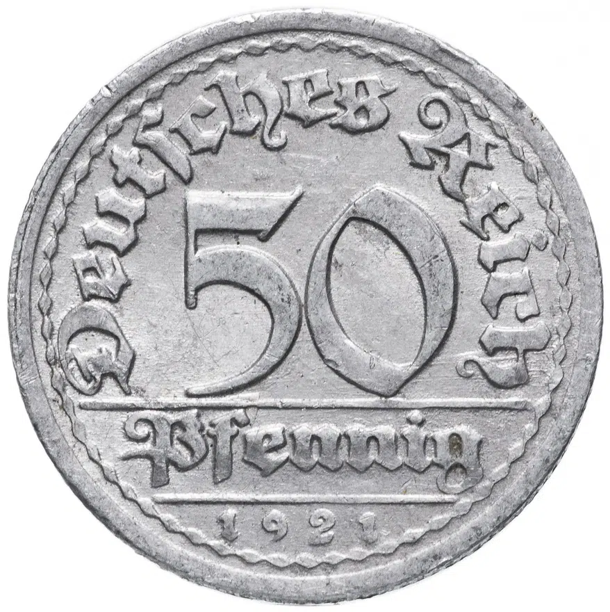 Германия (Веймарская республика) 50 пфеннигов (pfennig) 1921 G, реверс