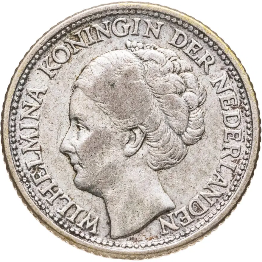 Нидерланды 25 центов (cents) 1943  Портрет на аверсе /Серебро/, реверс