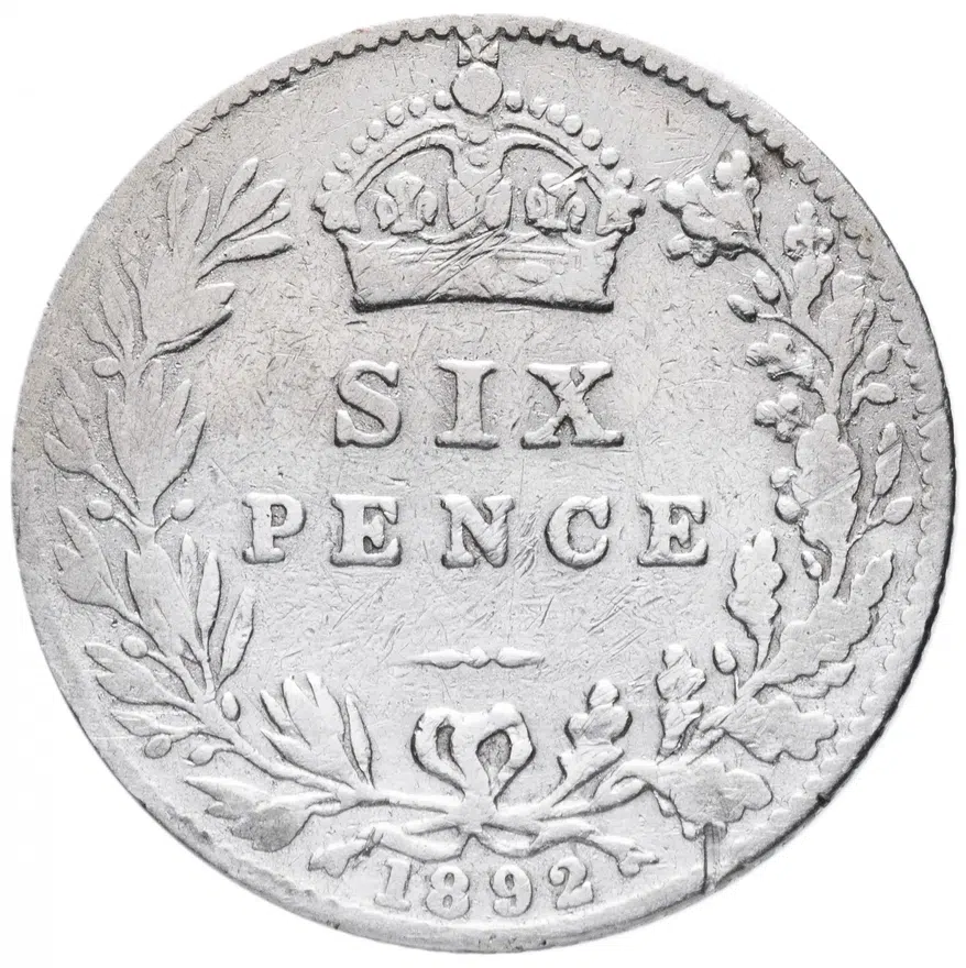 Великобритания 6 пенсов (pence) 1892, реверс