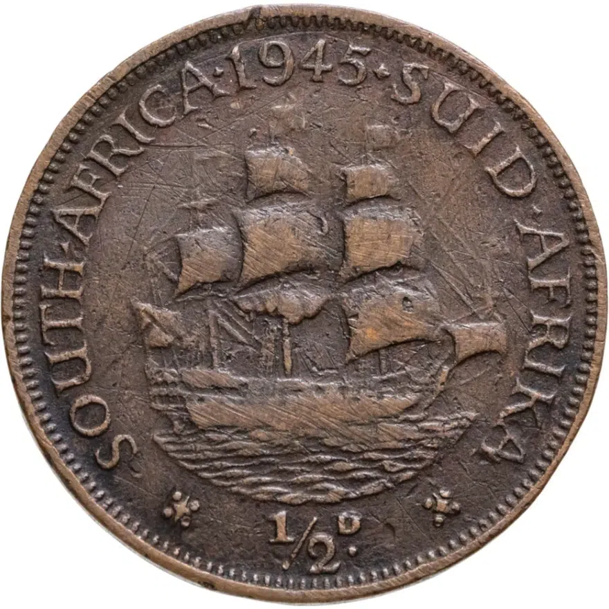 ЮАР 1/2 пенни (penny) 1945, реверс