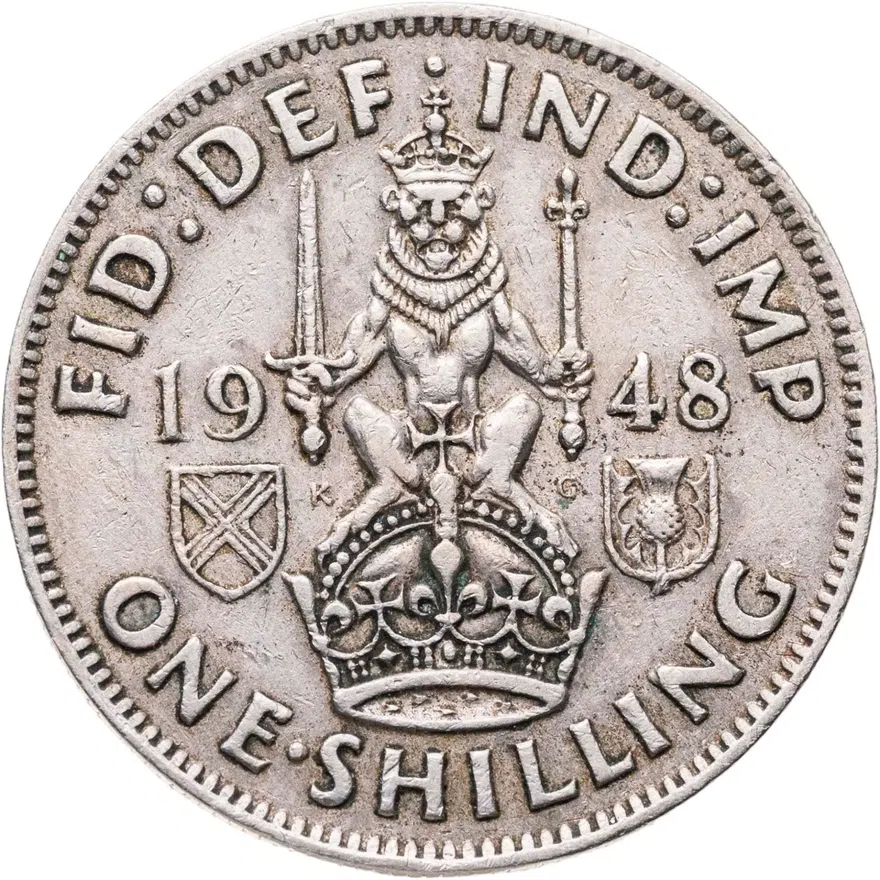 Великобритания 1 шиллинг (shilling) 1948   Шотландский шиллинг - лев, сидящий на короне, реверс