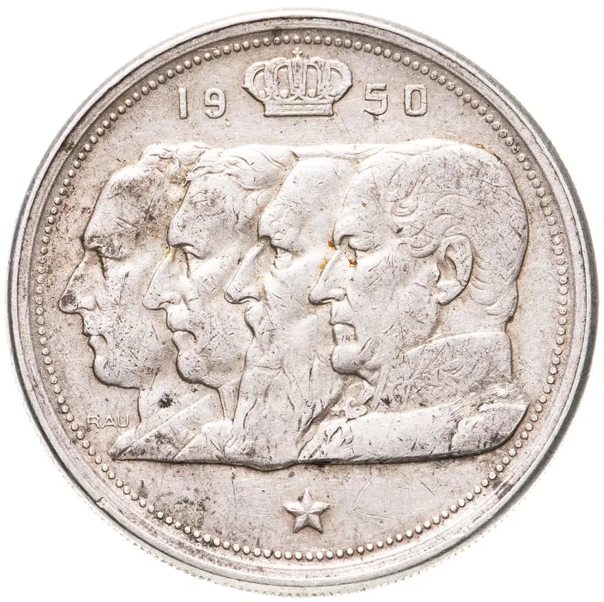 Бельгия 100 франков (francs) 1950  Надпись на французском - 'BELGIQUE'