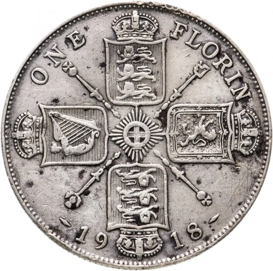 Великобритания 2 шиллинга (флорин, shillings) 1918, аверс