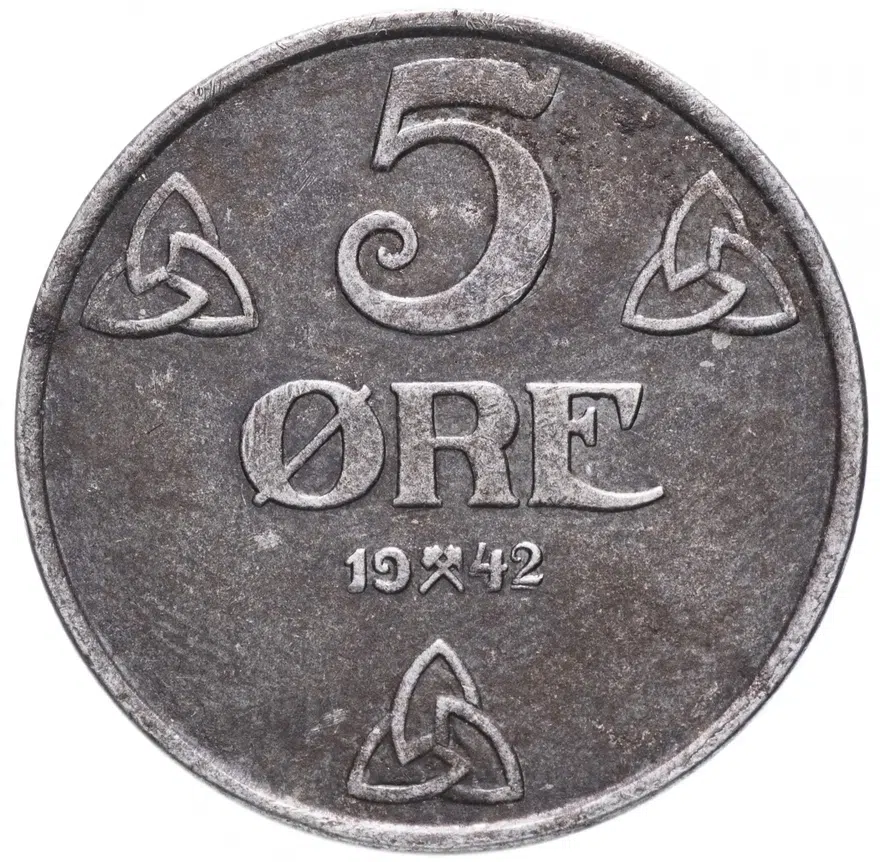Норвегия 5 эре (ore) 1942, реверс