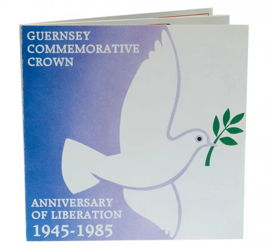Гернси 2 фунта (pounds) 1985 "40 лет освобождения Европы от фашизма"  в буклете, реверс