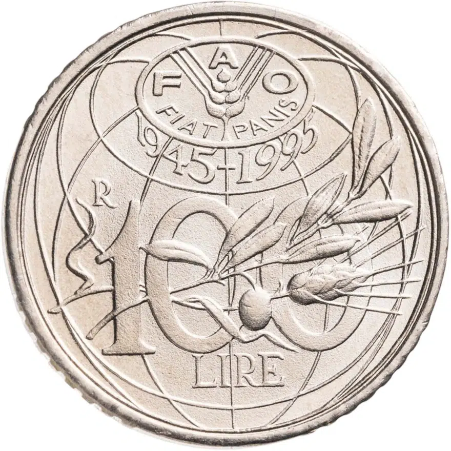 Италия 100 лир (lire) 1995  FAO (ФАО) - Продовольственная программа, реверс