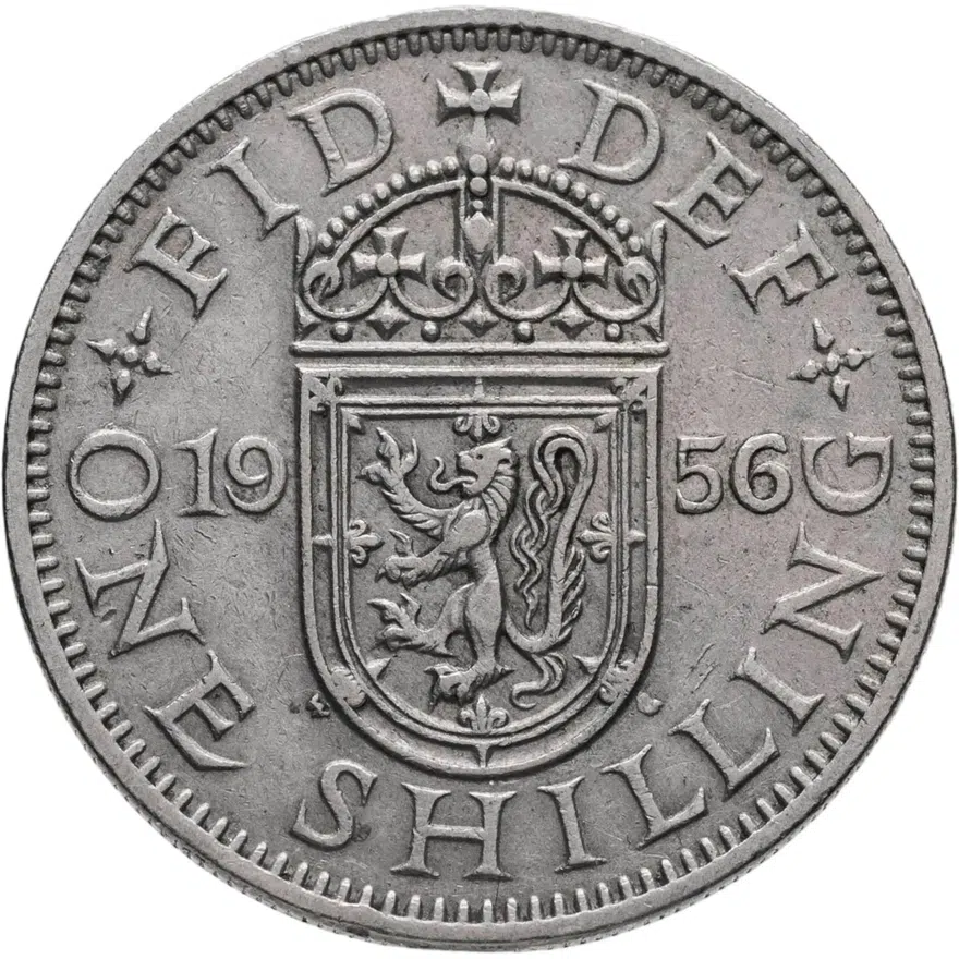 Великобритания 1 шиллинг (shilling) 1956  Шотландский герб - атакующий лев внутри коронованного щита, реверс
