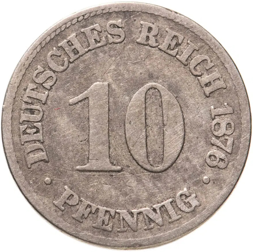Германия 10 пфеннигов (pfennig) 1876 C  знак монетного двора: "C" - Франкфурт-на-Майне
