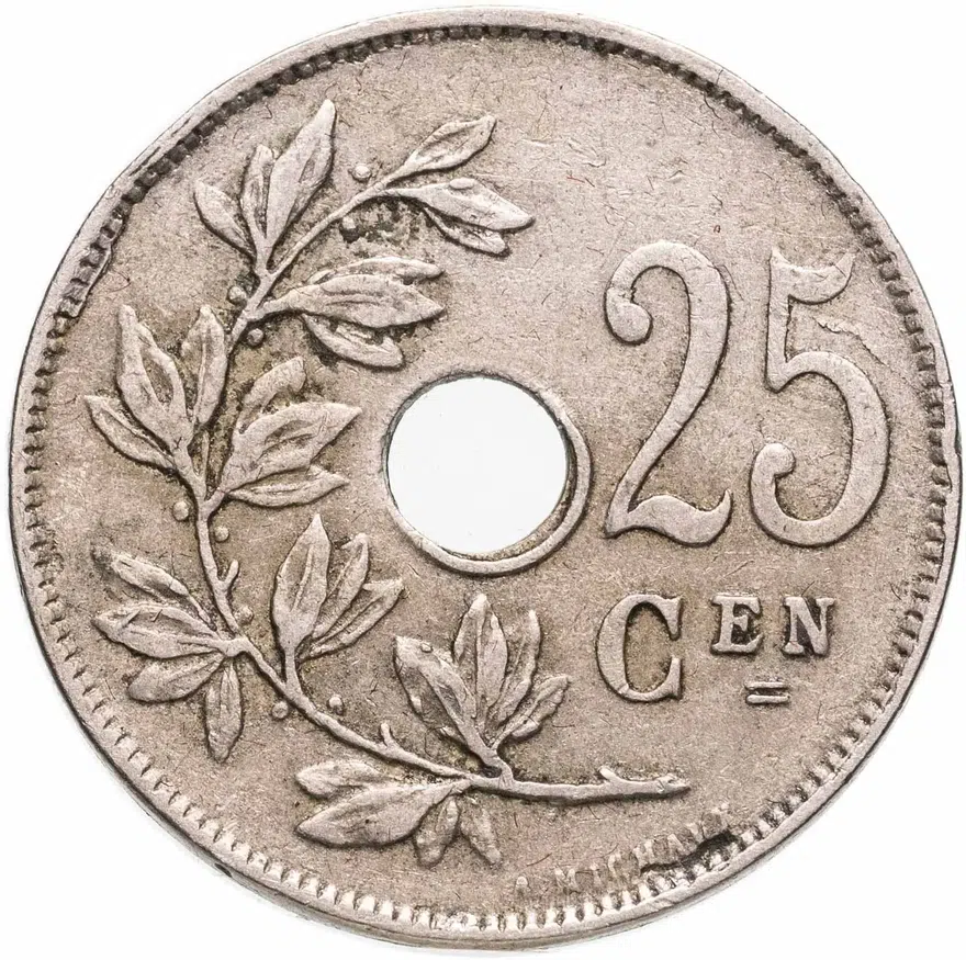 Бельгия 25 сантимов (centimes) 1929 Надпись на голландском - 'KONINGRIJK BELGIË', аверс
