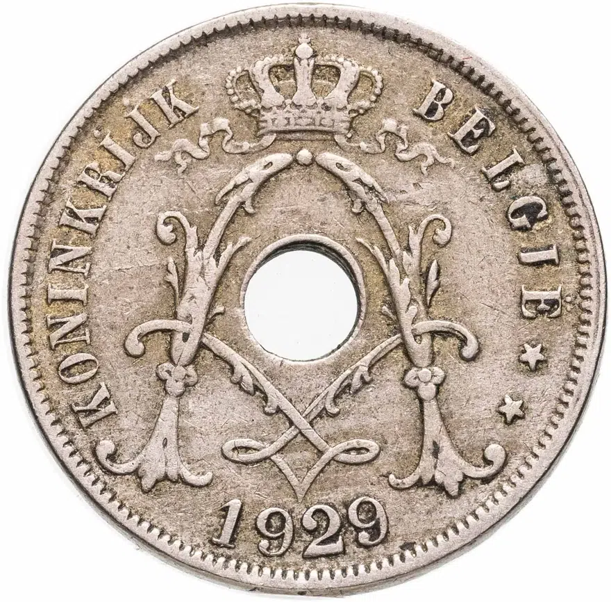 Бельгия 25 сантимов (centimes) 1929 Надпись на голландском - 'KONINGRIJK BELGIË', реверс