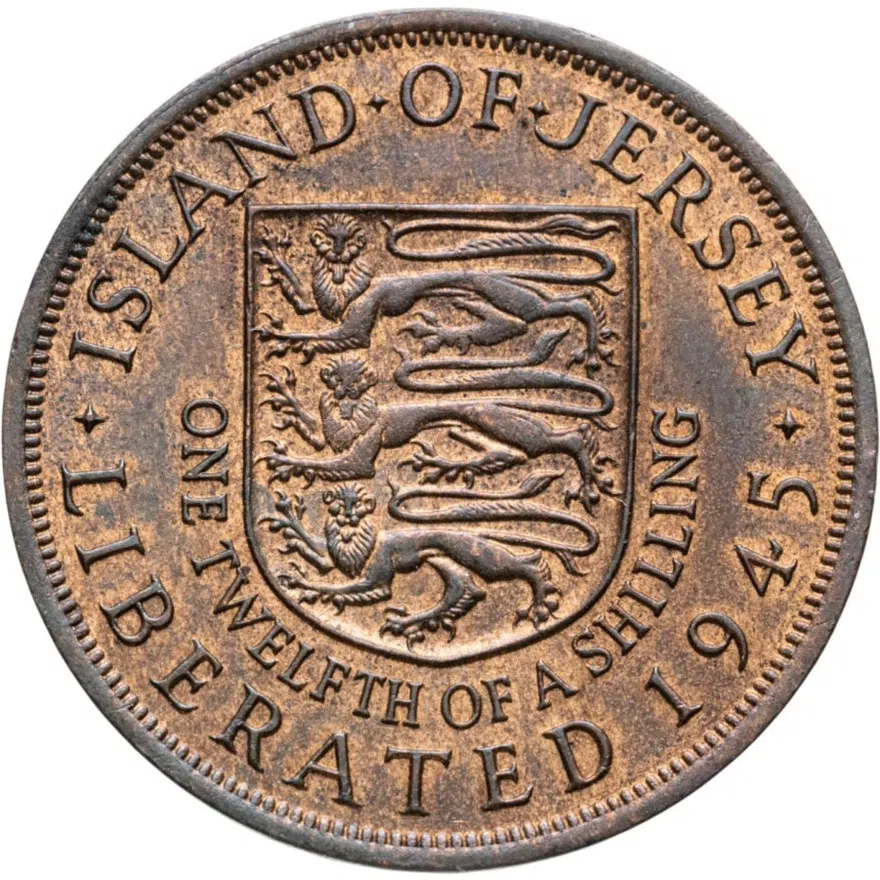 Остров Джерси 1/12 шиллинга (shilling) 1945 "Освобождение" королева Елизавета II (выпуск 1954 года)