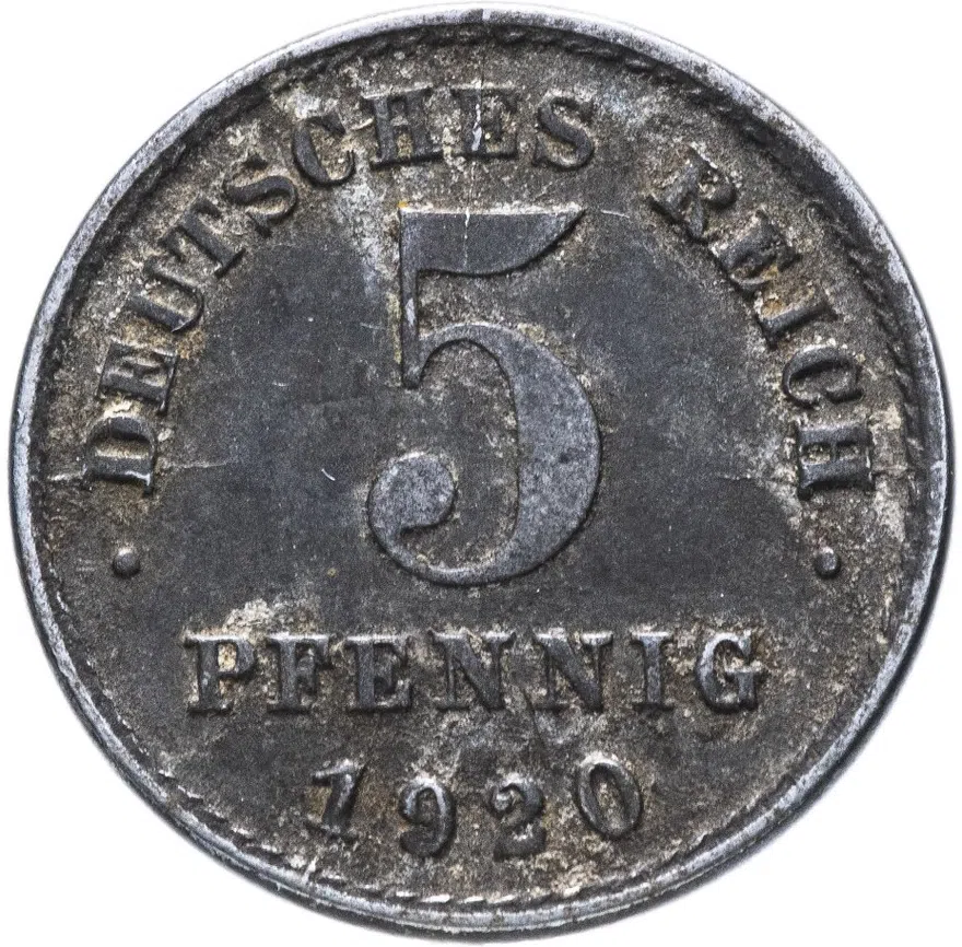 Германия 5 пфеннигов (pfennig) 1920 J, аверс