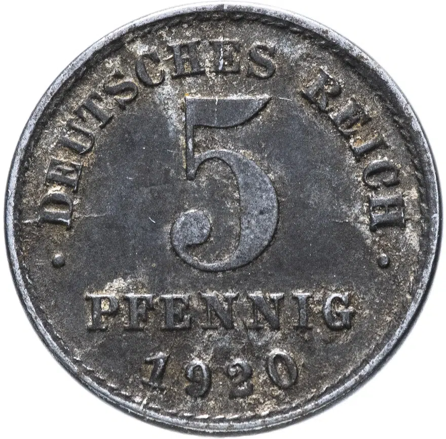 Германия 5 пфеннигов (pfennig) 1920 J, реверс