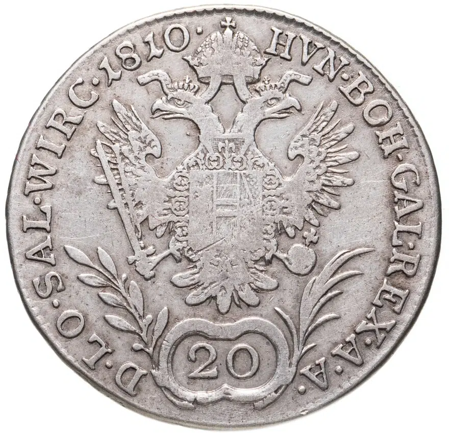 Австрия 20 крейцеров (kreuzer) 1810 A  знак монетного двора "A" - Вена, реверс