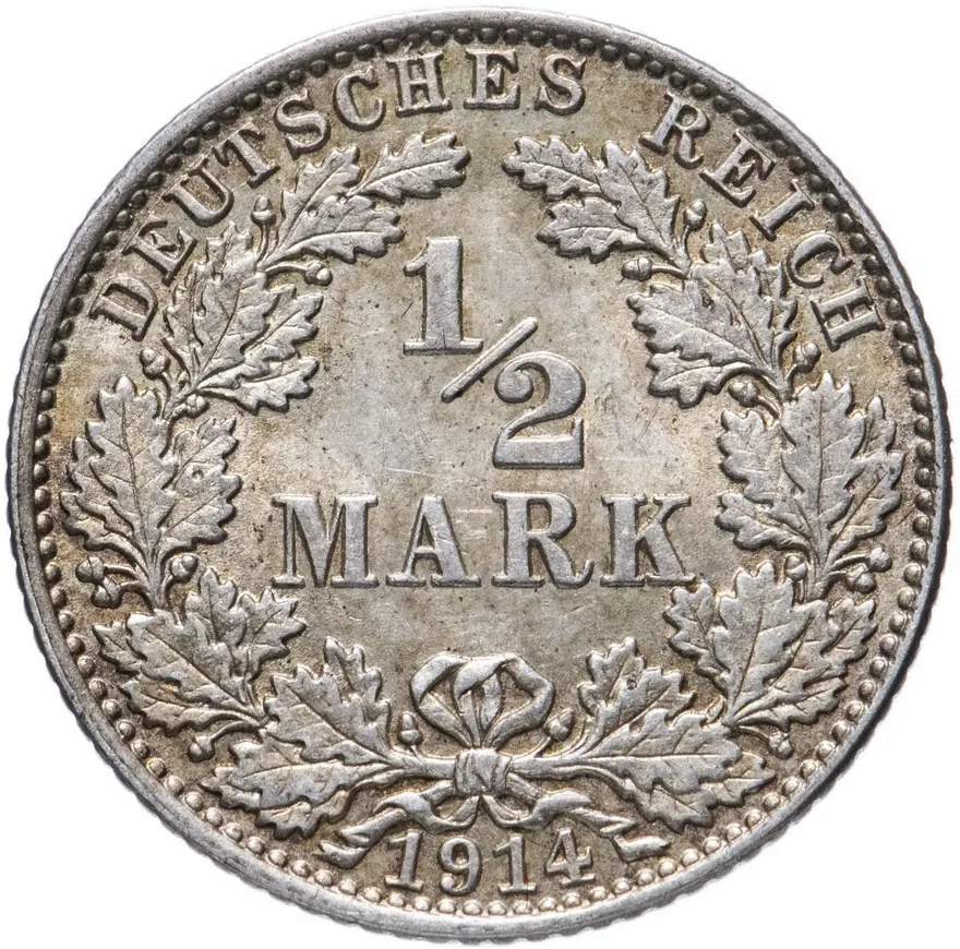 Германия 1/2 рейх марки 1914 J, реверс