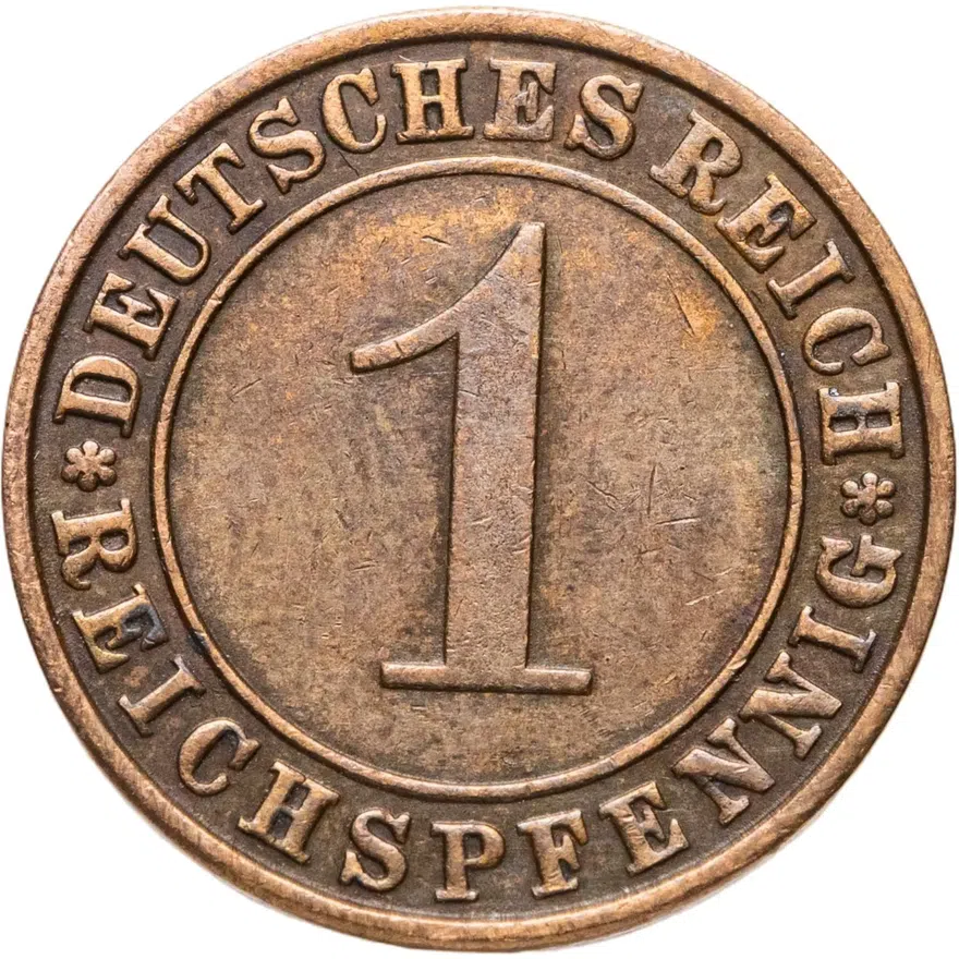 Германия 1 рейхспфенниг (reichspfennig) 1936 J  знак монетного двора "J" — Гамбург