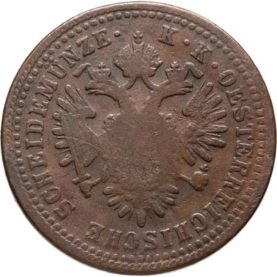Австрия 1 крейцер (kreuzer) 1851 E  знак монетного двора "E" - Карлсбург, реверс