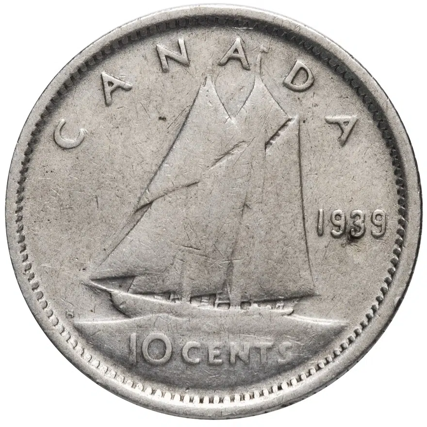 Канада 10 центов (cents) 1939, реверс