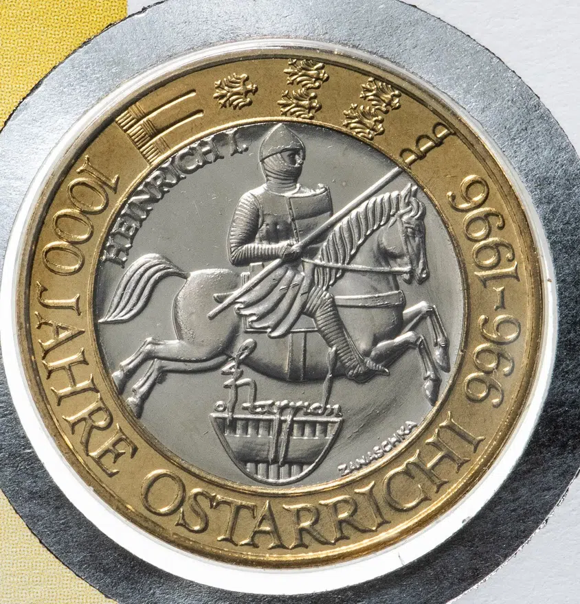 Австрия 50 шиллингов (shillings) 1996  1000 лет Австрийскому государству, в конверте с маркой, реверс