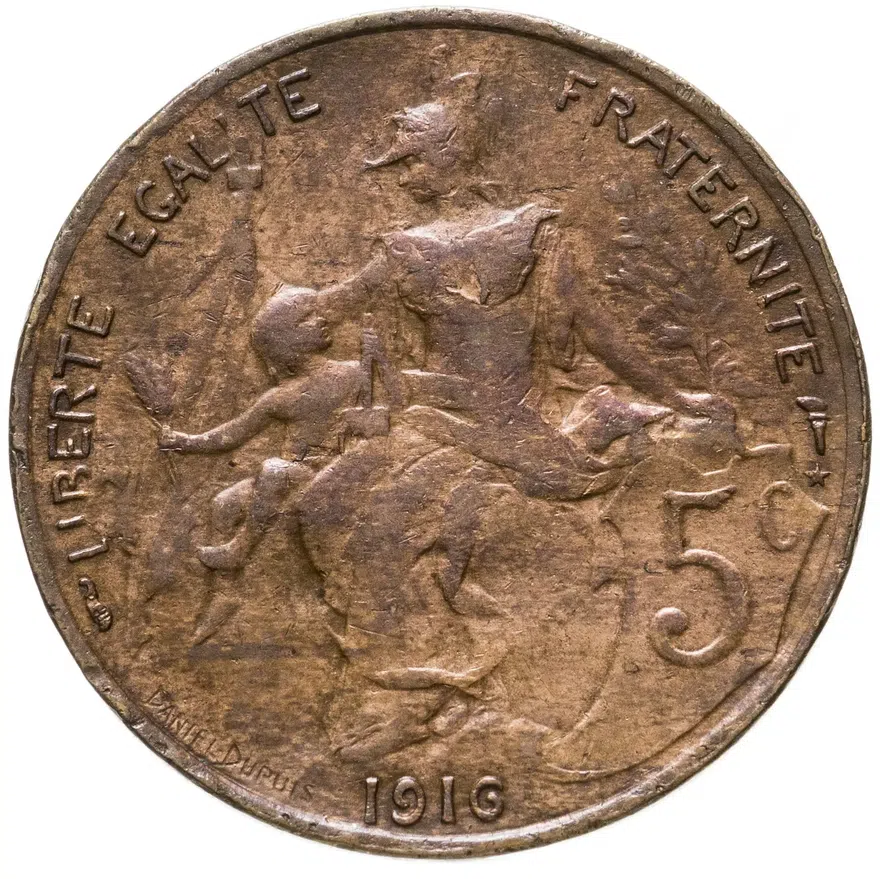 Франция 5 сантимов (centimes) 1916, аверс