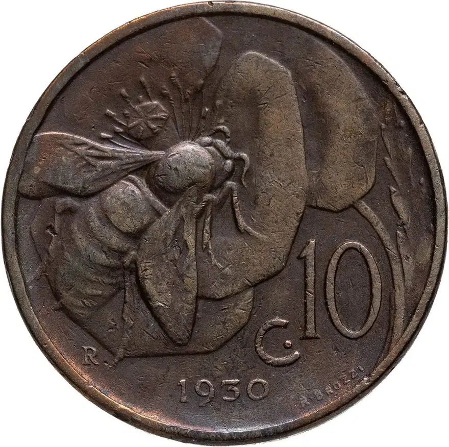 Италия 10 чентезимо (centesimi) 1930, реверс