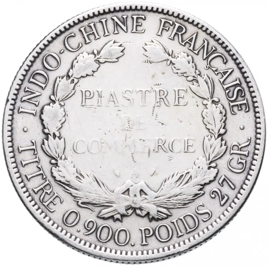 Французский Индокитай 1 пиастр (piastre) 1895   Надпись "27 GR."