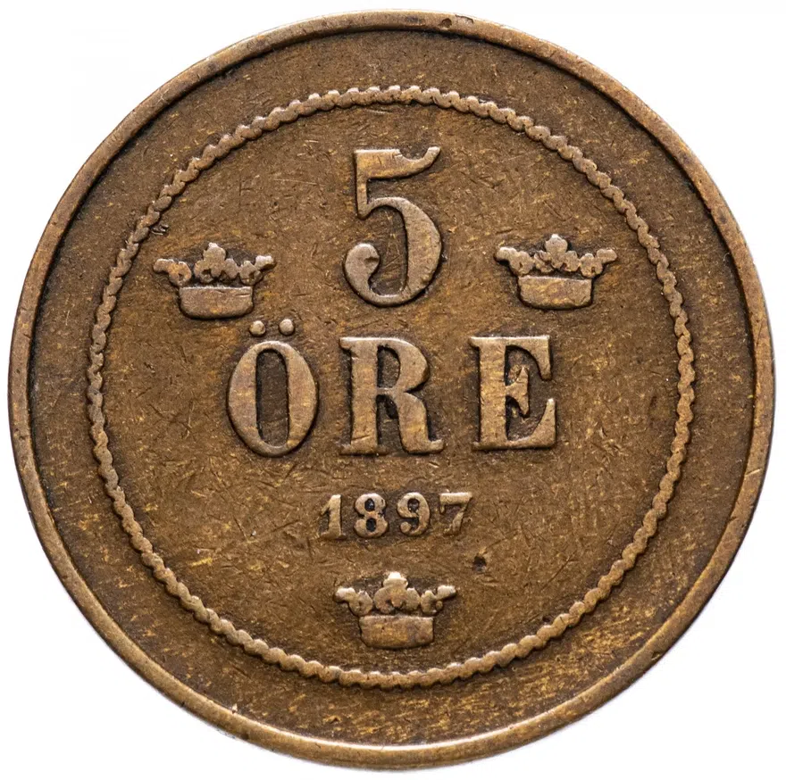 Швеция 5 эре (ore) 1897, реверс