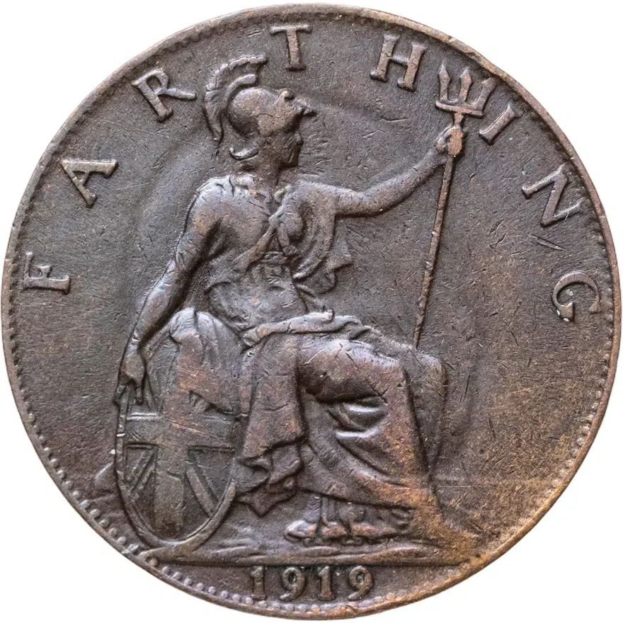 Великобритания 1 фартинг (farthing) 1919, аверс