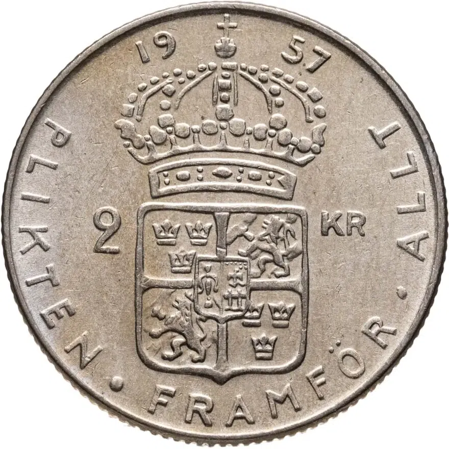 Швеция 2 кроны (kronor) 1957, реверс