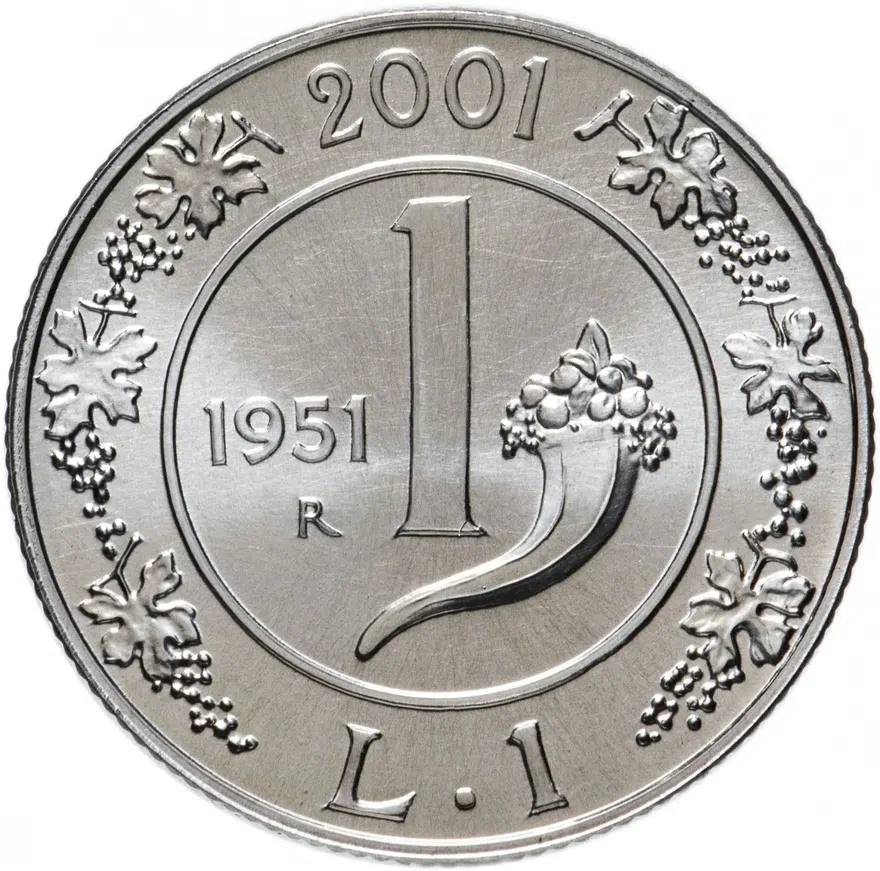 Италия 1 лира (lira) 2001 "История лиры - лира 1951", аверс