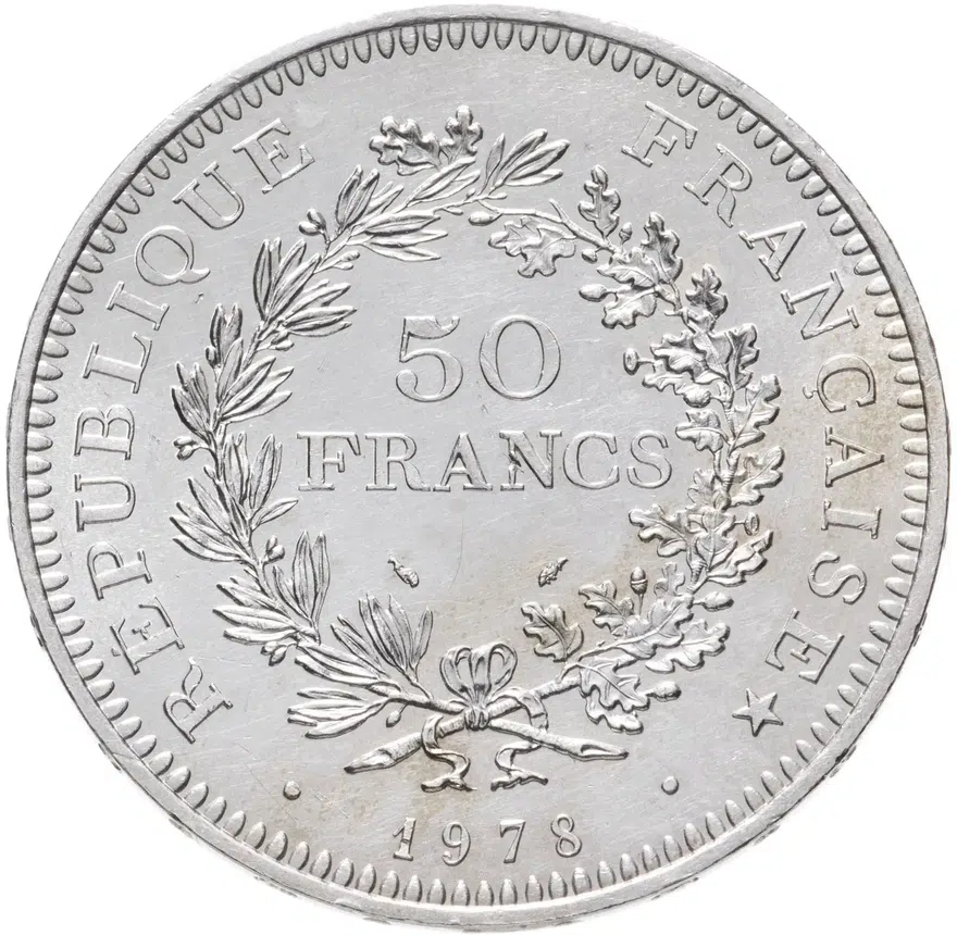 Франция 50 франков (francs) 1978, реверс