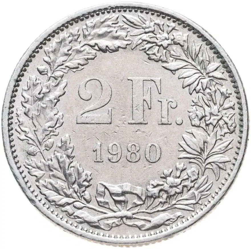 Швейцария 2 франка (francs) 1980, аверс